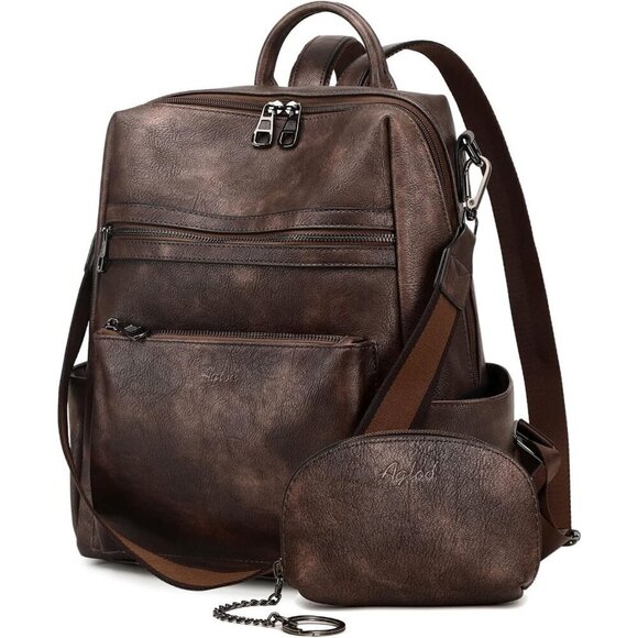 Women Brown Leather Designer Backpack Shoulder Bag Fashion Faux Work Travel bag